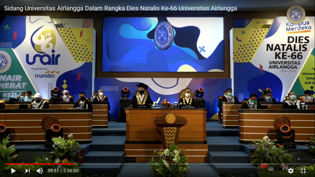Gambar: Live streaming sidang Dies Natalis Unair melalui akun Youtube Universitas Airlangga (Mercusuar/Risma)